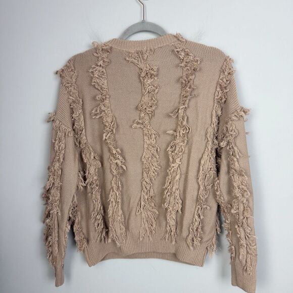 AKAIV | Fuzzy Fringe Tan Boho Style Sweater Women’s Size Medium/Large - Picture 8 of 10